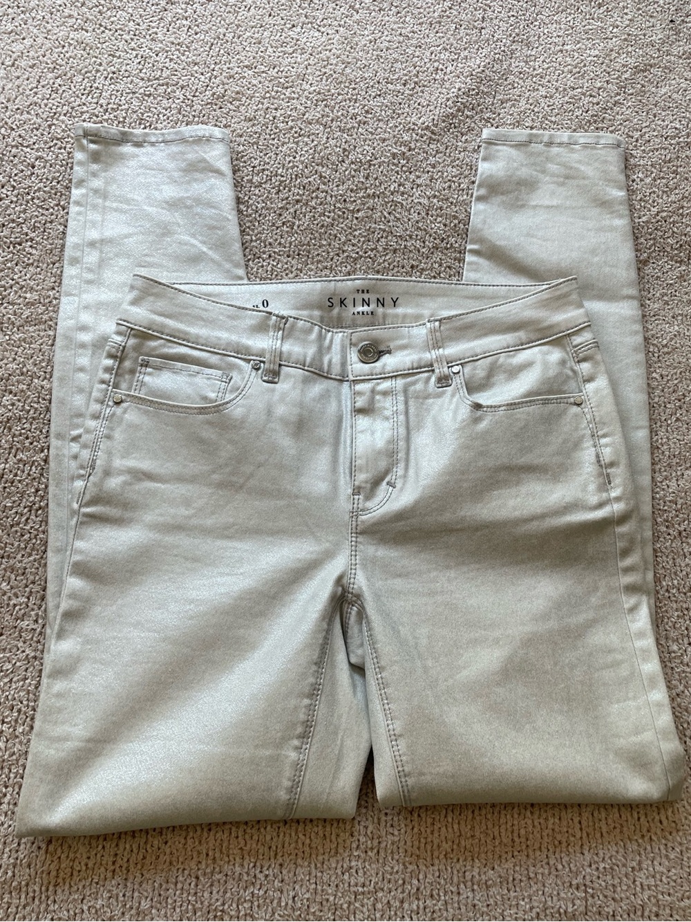 White House Black Market Metallic Skinny Ankle Jeans - Size 0 - Picture 1 of 5